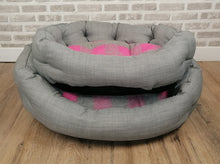 Load image into Gallery viewer, Grey/Pink Check Dog / Cat Bed With Button Style Stitch