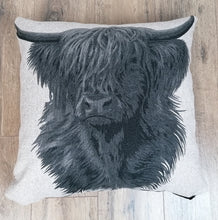 Load image into Gallery viewer, Set of 2 or 4 Beige Highland Cow Cushion And Cover Sets- Zipped Size 22&quot;-56cm