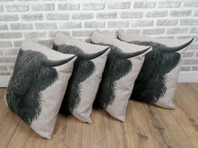 Load image into Gallery viewer, Set of 2 or 4 Beige Highland Cow Covers Size 22"-56cm Available With/Without Inserts