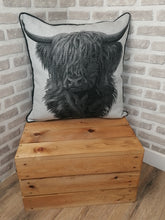 Load image into Gallery viewer, Set of 2 Grey Highland Cow Cushion And Cover Set -Fully piped & Zipped Size 22"-56cm