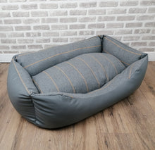 Load image into Gallery viewer, Grey Faux Leather Dog Bed With Grey Wool Feel Fabric Inner Cushion