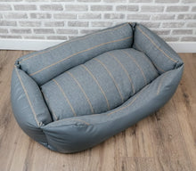 Load image into Gallery viewer, Grey Faux Leather Dog Bed With Grey Wool Feel Fabric Inner Cushion