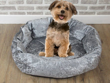 Load image into Gallery viewer, Grey Crushed Velvet Dog / Cat Bed With Button Style Stitch