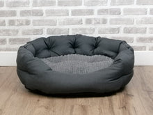 Load image into Gallery viewer, Grey Jumbo Cord Dog / Cat Bed With Button Style Stitch