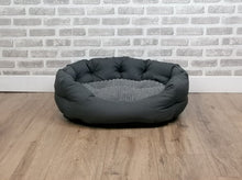 Load image into Gallery viewer, Grey Jumbo Cord Dog / Cat Bed With Button Style Stitch