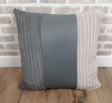 Load image into Gallery viewer, 22&quot; (56cm) 2 or 4 Grey Faux Leather &amp; Stone Cord Cushion Covers With Inserts