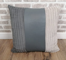Load image into Gallery viewer, 22" (56cm) 2 or 4 Grey Faux Leather & Stone Cord Cushion Covers With Inserts