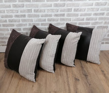 Load image into Gallery viewer, 22" (56cm) 2 or 4 Brown Faux Leather & Stone Cord Cushion Covers With Inserts