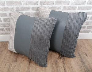 22" (56cm) 2 or 4 Grey Faux Leather & Stone Cord Cushion Covers With Inserts
