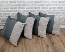 Load image into Gallery viewer, 22&quot; (56cm) 2 or 4 Grey Faux Leather &amp; Stone Cord Cushion Covers With Inserts