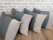 Load image into Gallery viewer, 22" (56cm) 2 or 4 Grey Faux Leather & Stone Cord Cushion Covers With Inserts