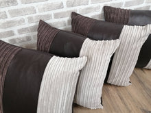 Load image into Gallery viewer, 22&quot; (56cm) 2 or 4 Brown Faux Leather &amp; Stone Cord Cushion Covers With Inserts