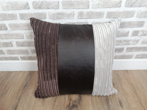 22" (56cm) 2 or 4 Brown Faux Leather & Stone Cord Cushion Covers With Inserts