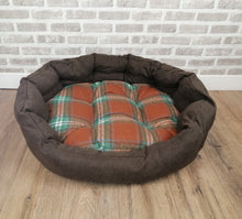 Load image into Gallery viewer, Brown Check Dog / Cat Bed With Button Style Stitch