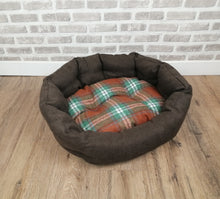 Load image into Gallery viewer, Brown Check Dog / Cat Bed With Button Style Stitch