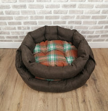 Load image into Gallery viewer, Brown Check Dog / Cat Bed With Button Style Stitch
