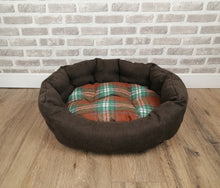 Load image into Gallery viewer, Brown Check Dog / Cat Bed With Button Style Stitch