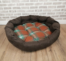 Load image into Gallery viewer, Brown Check Dog / Cat Bed With Button Style Stitch