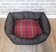 Load image into Gallery viewer, Small Brown/Red Tartan Dog Bed With Removable Inner Cushion