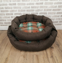 Load image into Gallery viewer, Brown Check Dog / Cat Bed With Button Style Stitch