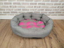 Load image into Gallery viewer, Grey/Pink Check Dog / Cat Bed With Button Style Stitch
