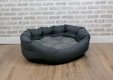 Load image into Gallery viewer, Grey Jumbo Cord Dog / Cat Bed With Button Style Stitch