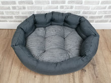 Load image into Gallery viewer, Grey Jumbo Cord Dog / Cat Bed With Button Style Stitch