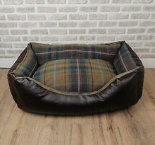 Load image into Gallery viewer, Brown Faux Leather Dog Bed With Wool Feel Fabric Inner Cushion