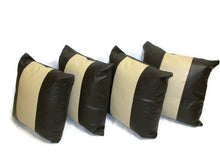 Load image into Gallery viewer, 22" Brown & Cream Faux Leather Cushion Covers With Inserts -Set of 4