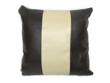 Load image into Gallery viewer, 22" Brown & Cream Faux Leather Cushion Covers With Inserts -Set of 4