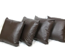 Load image into Gallery viewer, 22" Brown Faux Leather Cushion Covers With Inserts -Set of 4