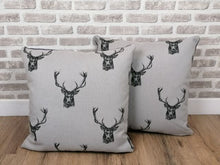 Load image into Gallery viewer, 18" Grey Highland Stag Cushion Covers With Inserts -Set of 2, 4 or 6