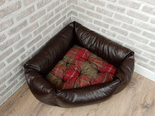 Load image into Gallery viewer, Small/ Medium Brown Faux Leather Corner Dog Bed
