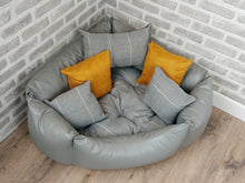 Load image into Gallery viewer, Small/ Medium Grey Faux Leather Corner Dog Bed