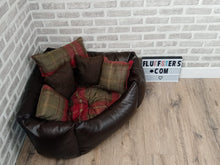 Load image into Gallery viewer, Small/ Medium Brown Faux Leather Corner Dog Bed