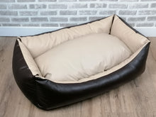 Load image into Gallery viewer, Brown And Cream Faux Leather Dog Bed
