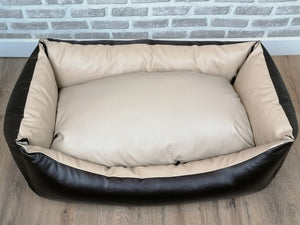 Brown And Cream Faux Leather Dog Bed