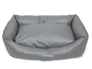Grey Faux Leather Dog Bed