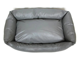 Grey Faux Leather Dog Bed