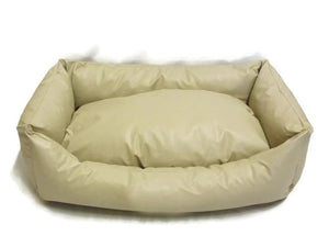 Cream Faux Leather Dog Bed