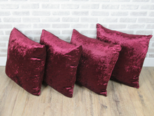 Load image into Gallery viewer, 22" Wine Purple Crushed Velvet Cushion Covers With Inserts -Set of 4