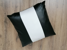 Load image into Gallery viewer, 22" Black/White Panelled Faux Leather Cushion Covers With Inserts -Set of 4