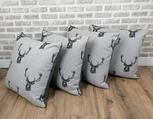 Load image into Gallery viewer, 22" Grey Highland Stag Cushion Covers With Inserts -Set of 2 or 4