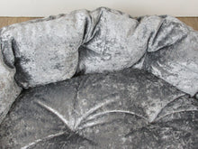 Load image into Gallery viewer, Grey Crushed Velvet Dog / Cat Bed With Button Style Stitch