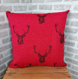 22" Red Highland Stag Cushion Covers With Inserts -Set of 2 or 4