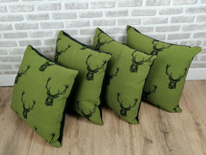 22" Moss Green Highland Stag Cushion Covers With Inserts -Set of 2 or 4