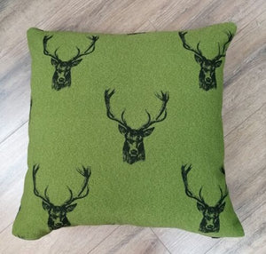 22" Moss Green Highland Stag Cushion Covers With Inserts -Set of 2 or 4