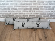 Load image into Gallery viewer, Pair of Grey Stag Print Wool Feel Fabric Draught Excluders
