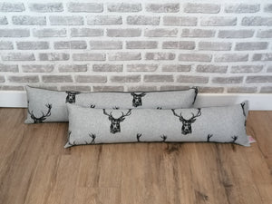 Pair of Grey Stag Print Wool Feel Fabric Draught Excluders