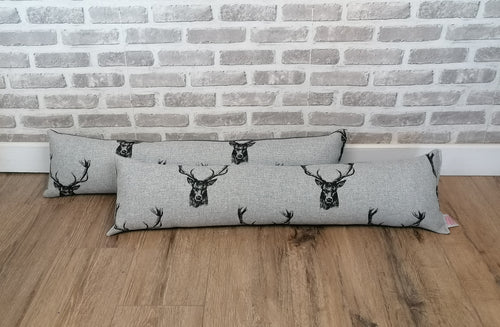 Pair of Grey Stag Print Wool Feel Fabric Draught Excluders